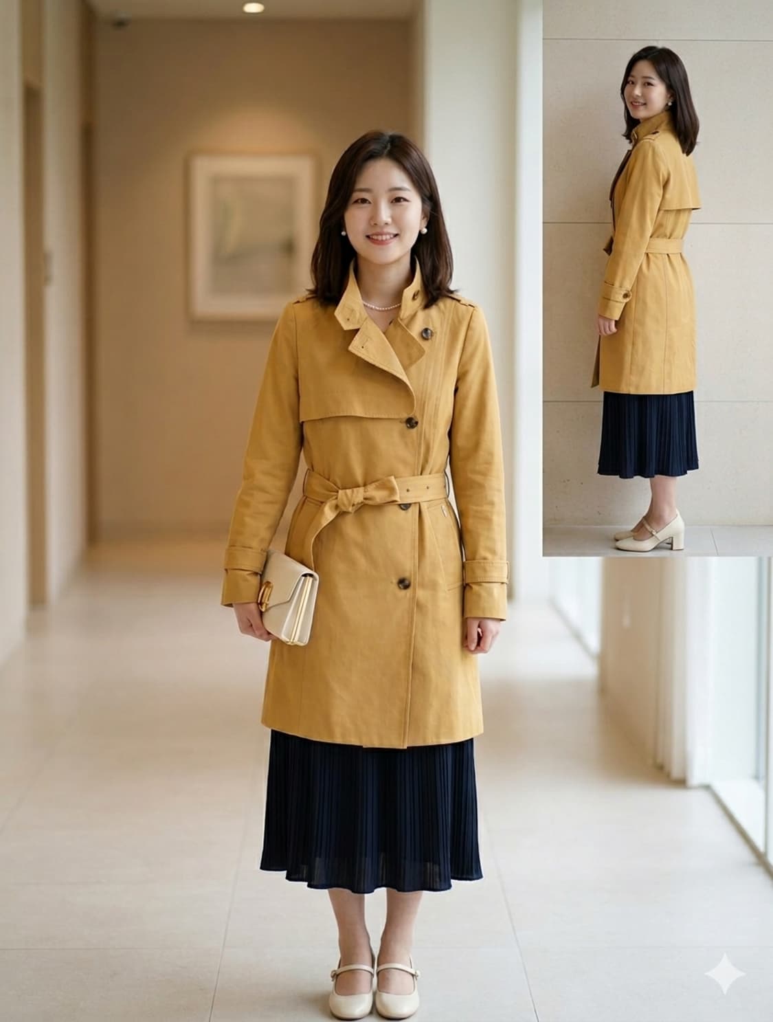 봄추천 | 헤지스 레이디스 옐로우 하프 트렌치코트 55 | 고급라인 상품이미지1