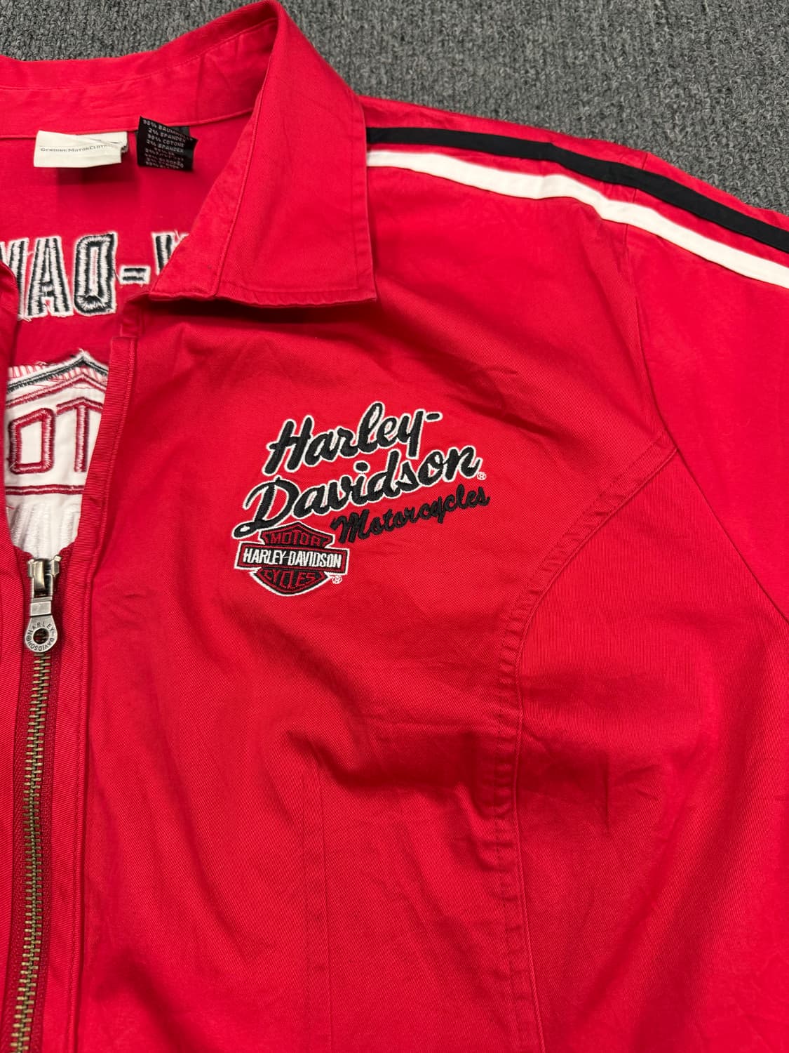 OS)할리데이비슨 빈티지 로고자수 반팔 집업 셔츠 상품이미지4