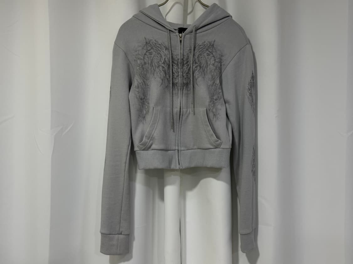 hug your skin 허그유어스킨 스컬리 크롭 후드 집업 그레이 상품이미지1