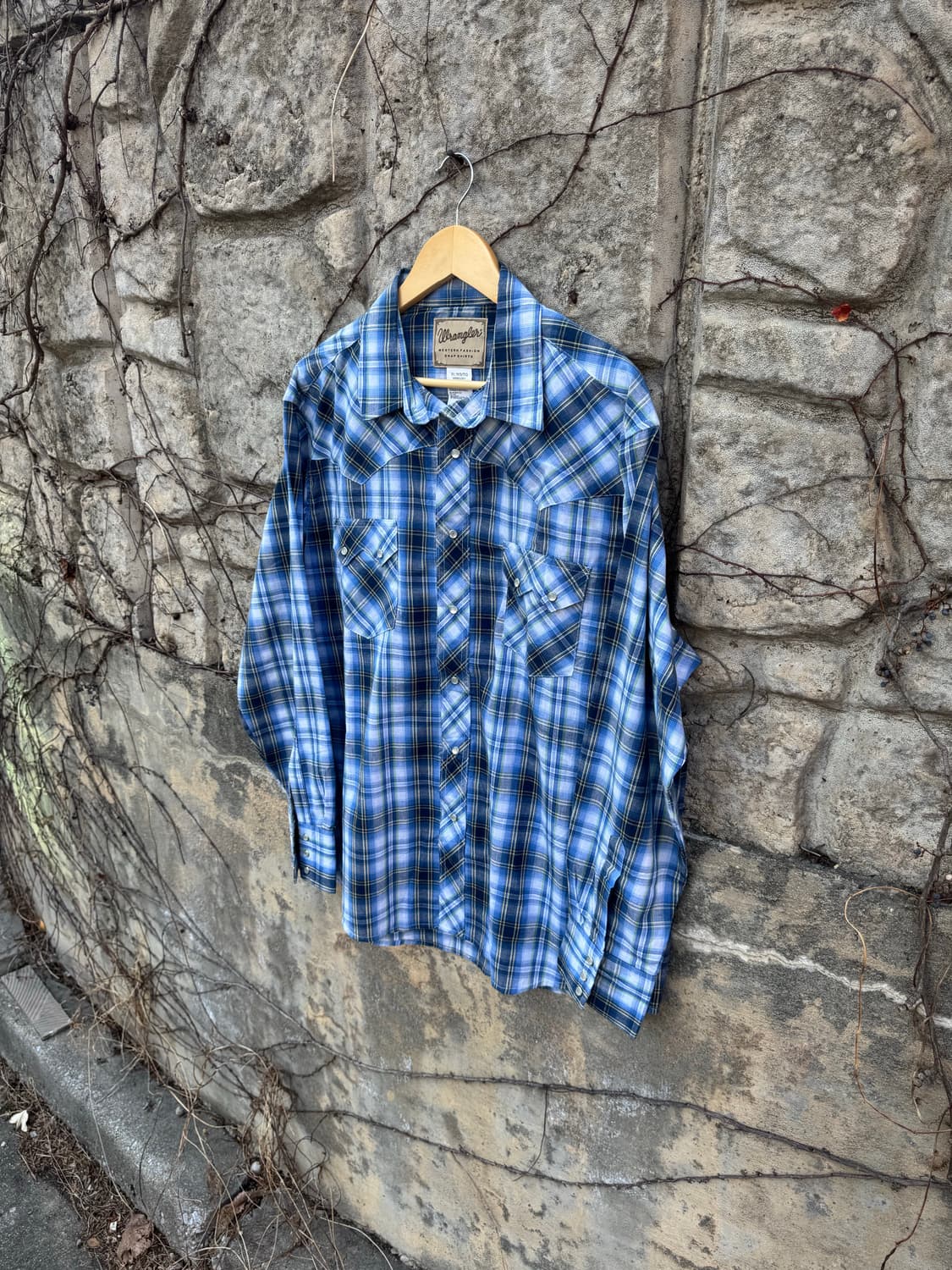 랭글러 빈티지 웨스턴 체크 셔츠 블루 xl 상품이미지3