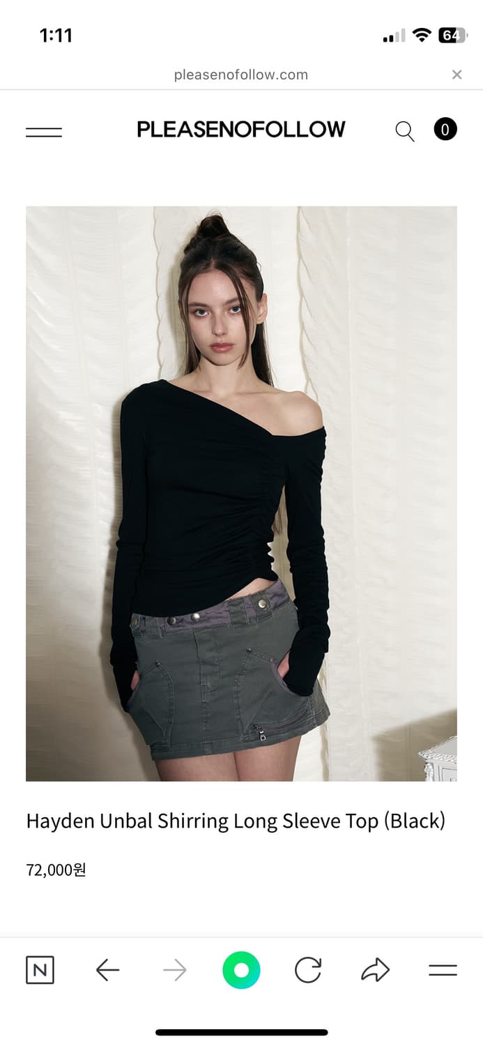 플리즈노팔로우 헤이든 언발 셔링 롱슬리브 블랙 상품이미지1