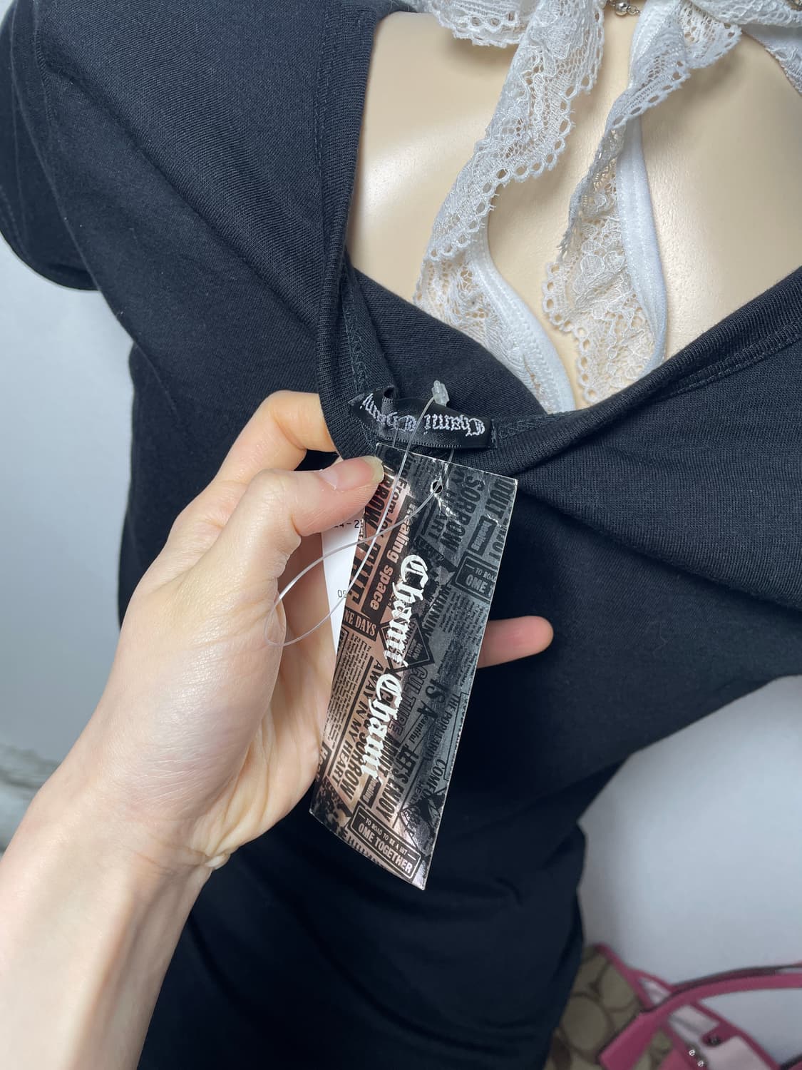 Chami 갸루 글리터 레터링 반팔 탑 상품이미지4