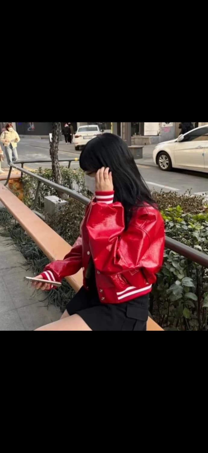 글로시 레드 레더 자켓 상품이미지2