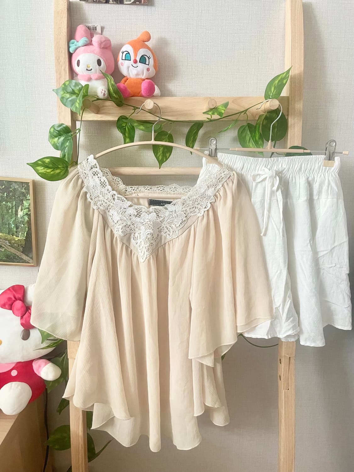 모리걸 빈티지 크로쉐 쉬폰 블라우스 💛🤍 상품이미지1