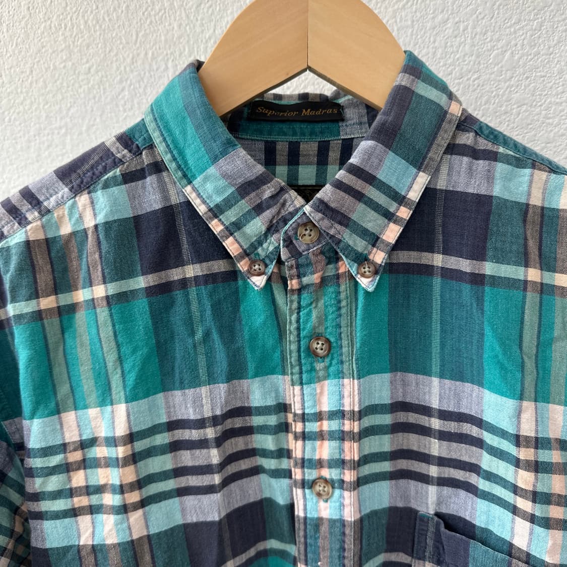 에디바우어 빈티지 마드라스 체크 반팔 셔츠 그린 M  상품이미지2
