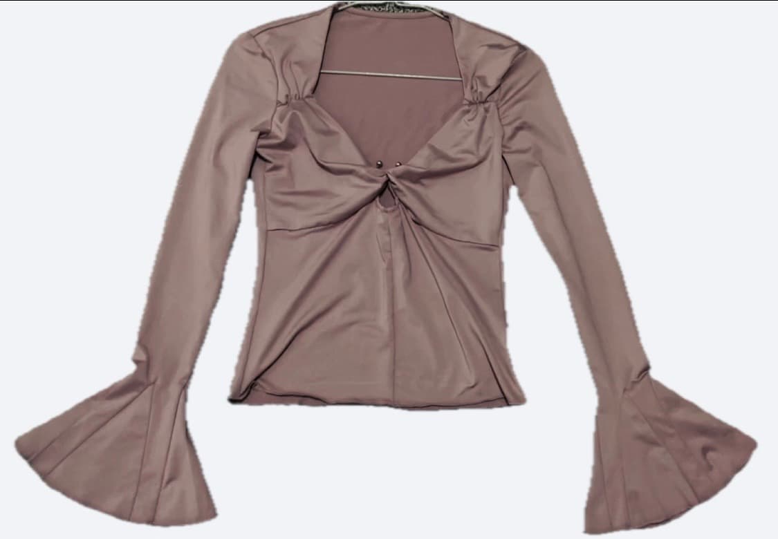 LUCKY 퍼플 로지 긴팔 셔링 블라우스 상품이미지1