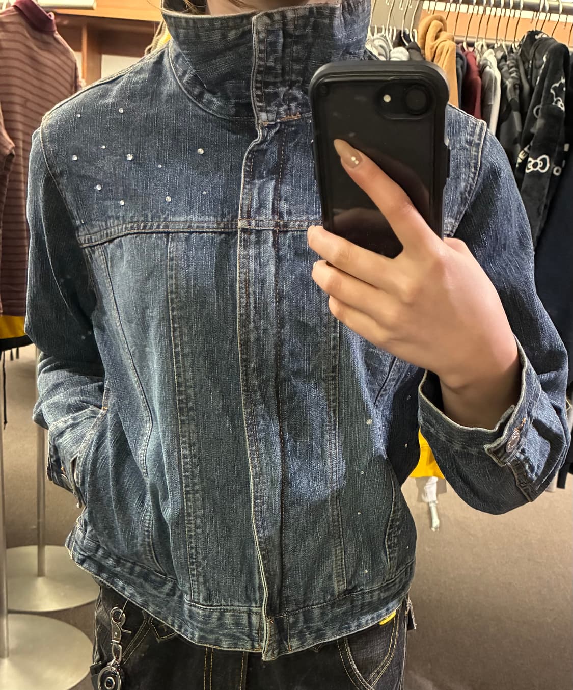 L)Avarice 빈티지 여성 비즈 디테일 데님 집업 자켓 상품이미지2