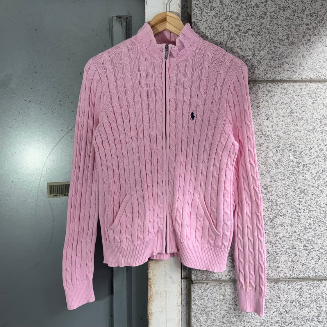 폴로 포니 로고 케이블 니트 집업 상품이미지1