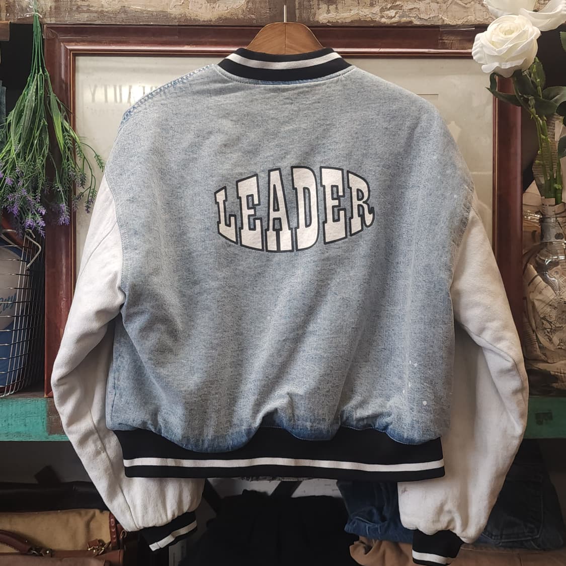 90s 빈티지 데님 바시티 자켓 봄버자켓 자수 M 상품이미지2