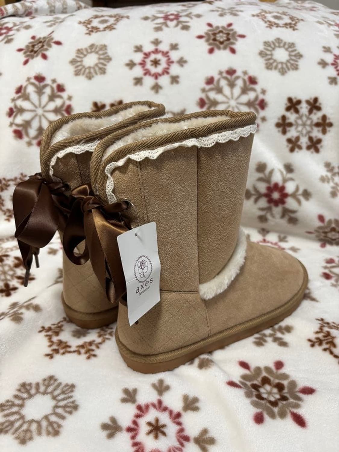 엑시즈팜 리본 라떼갸루 퍼부츠 상품이미지1