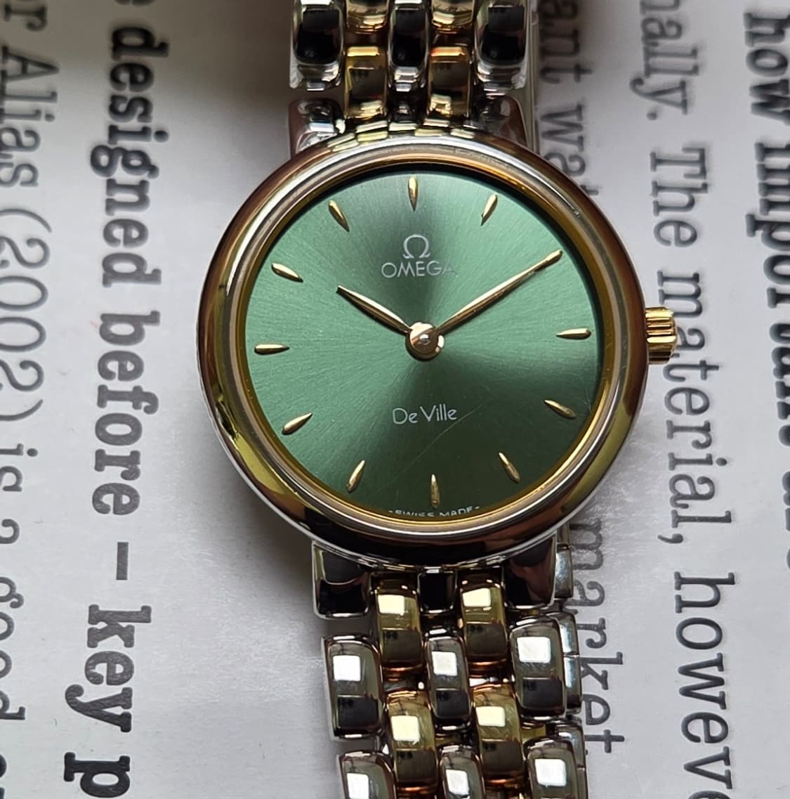 빈티지 오메가 드빌 18K콤비 올리브그린 2줄 콤비 슬림쿼츠 여성용 상품이미지9