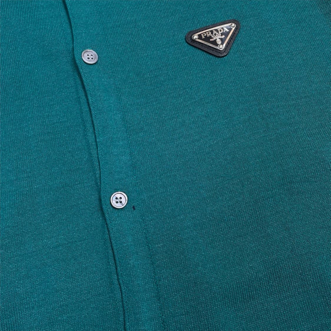 프라다 Prada 그린 트라이앵글 로고 카라 반팔 니트 가디건 M 상품이미지4
