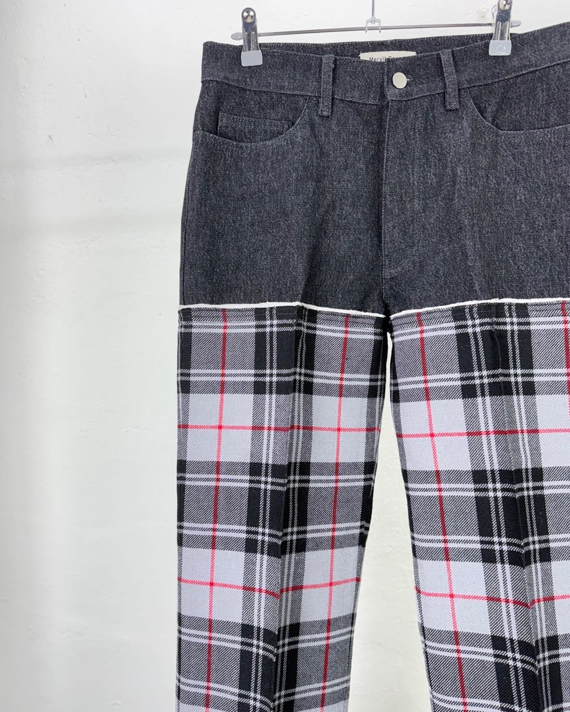 메릴 로게 블랙 타탄 컷오프 데님 팬츠 상품이미지2