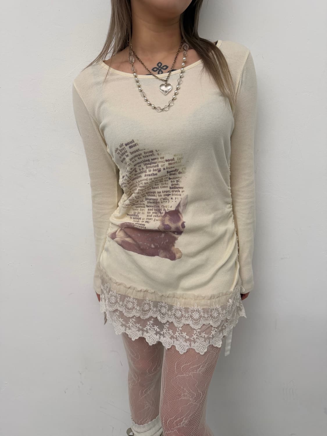 디어 프린팅 사이드 셔링 원피스 탑 상품이미지2