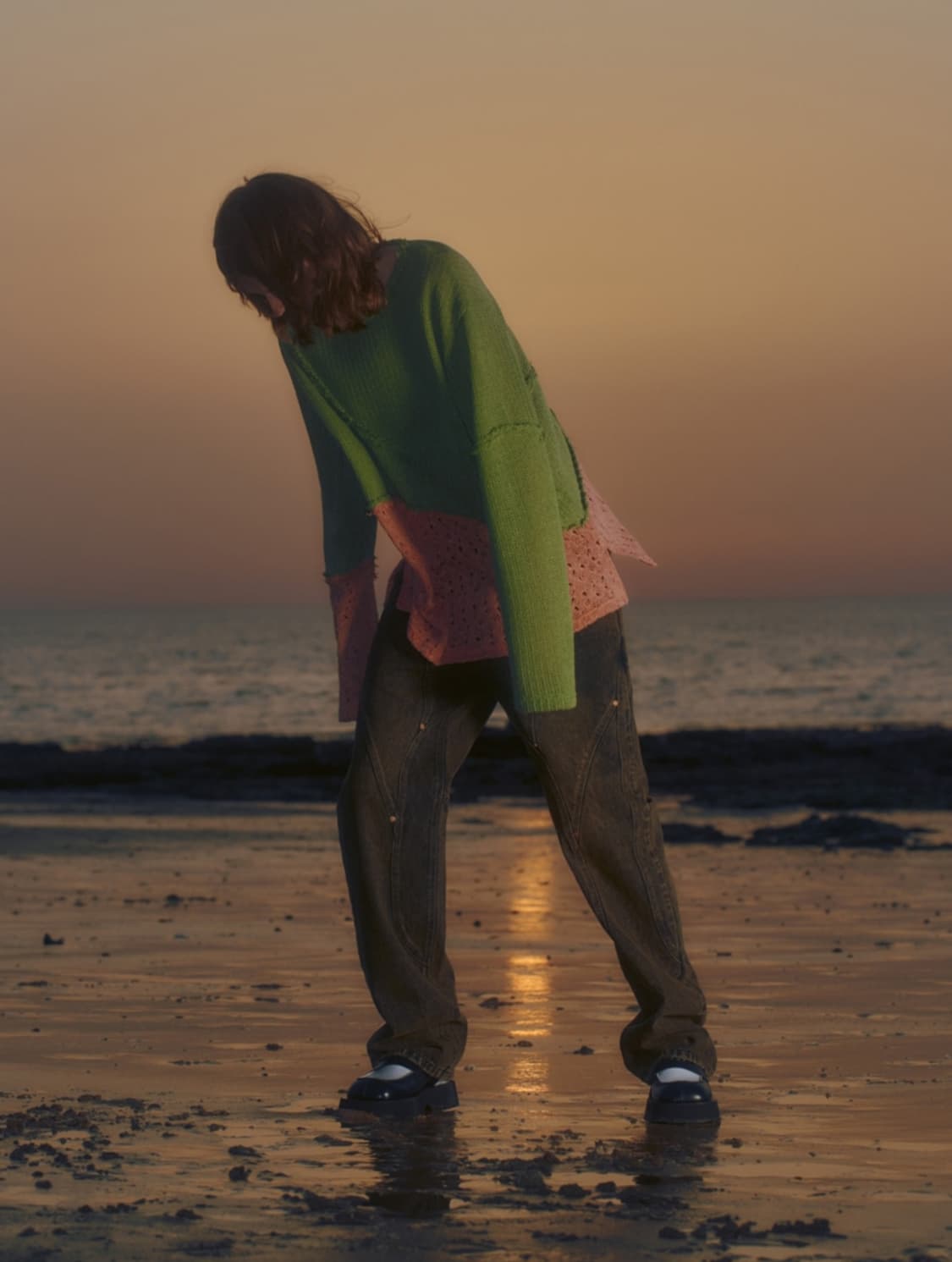 [M] 앤더슨벨 콘트라스트 패널 보트넥 스웨터 니트 상품이미지1