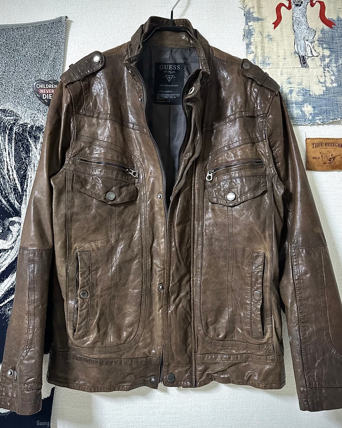 2010 GUESS 이탈리안 램스킨 하이넥 레더자켓 페이드 브라운 상품이미지3