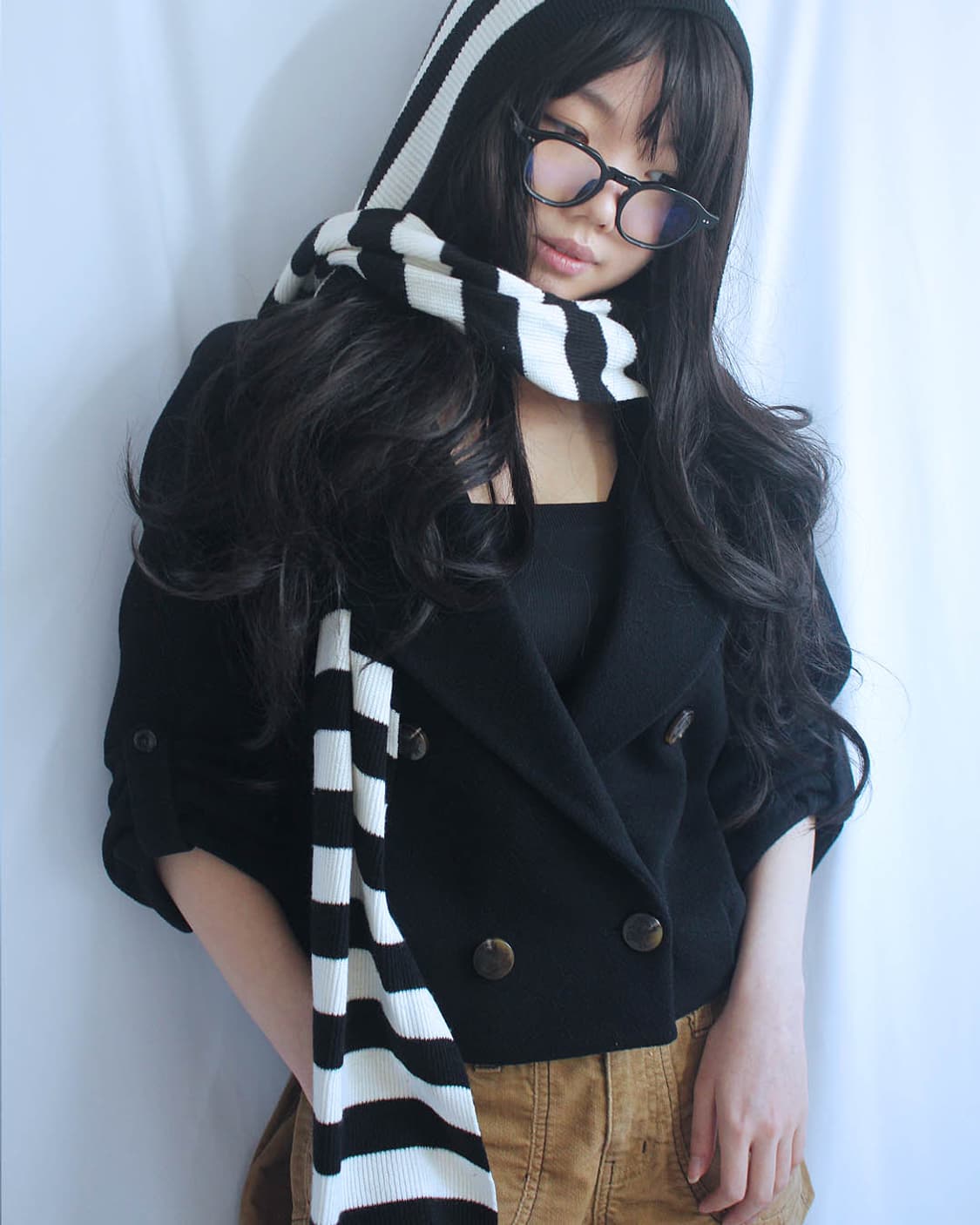 Attachable stripe hood shirring jacket 상품이미지10