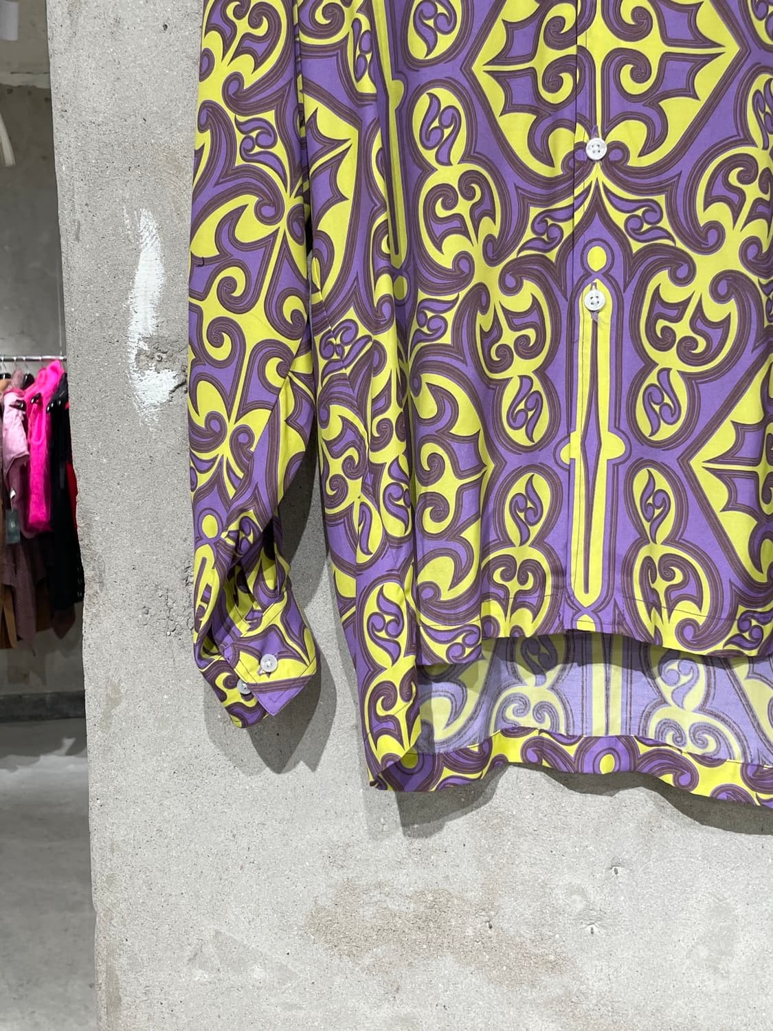 카미야 퍼플 옐로우 싱글 포켓 모노그램 레이온 셔츠 상품이미지4