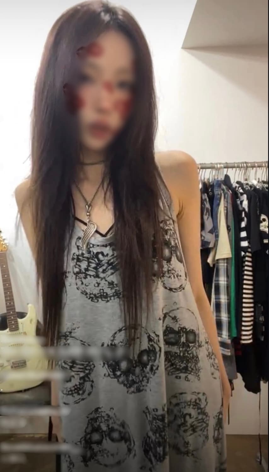 파우닝133 빈티지 펑크 해골 스컬 롱원피스 상품이미지1