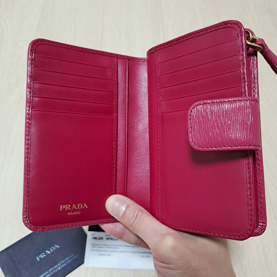 [최상급/정품] 프라다 사피아노 카프스킨 핑크지갑, 프라다지갑 상품이미지4