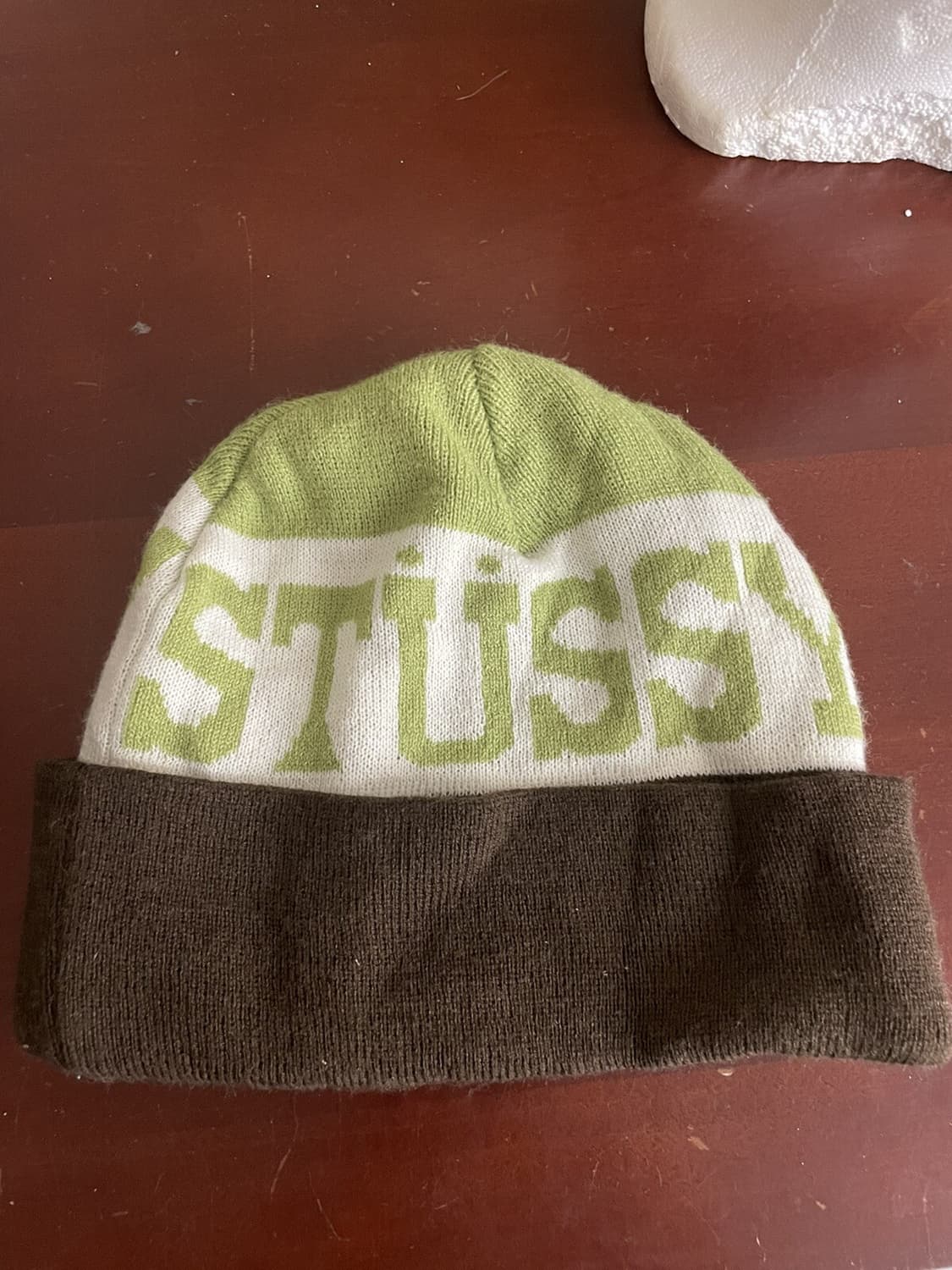 00s 빈티지 스투시 스펠아웃 니트 비니 브라운/라임 그린 상품이미지1