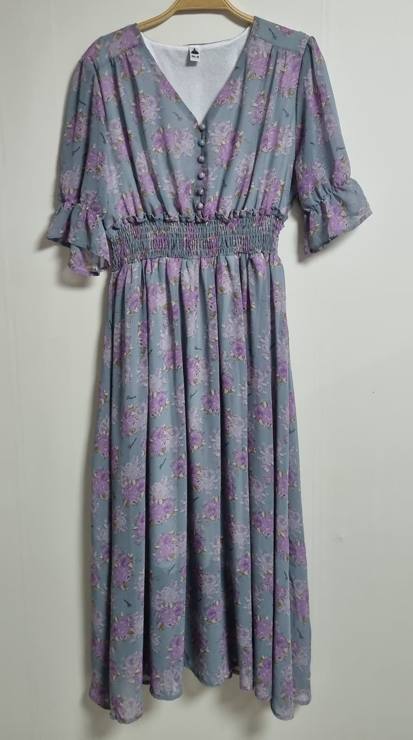 XS (44) 플라워패턴 반팔 쉬폰 원피스 상품이미지1