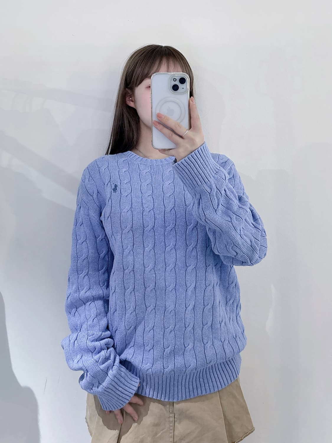 폴로랄프로렌 그린포니 베이비블루 케이블 니트 상품이미지1