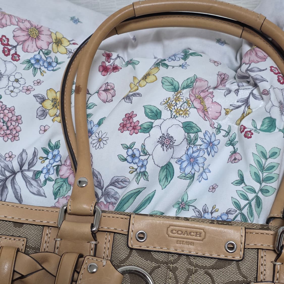 COACH 빈티지 정품 시그니처 브라운 키링 앤틱 토트숄더백 상품이미지5