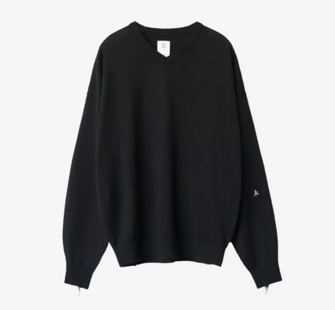 [3] 폴리테루 브이넥 데미지드 니트 블랙 상품이미지1