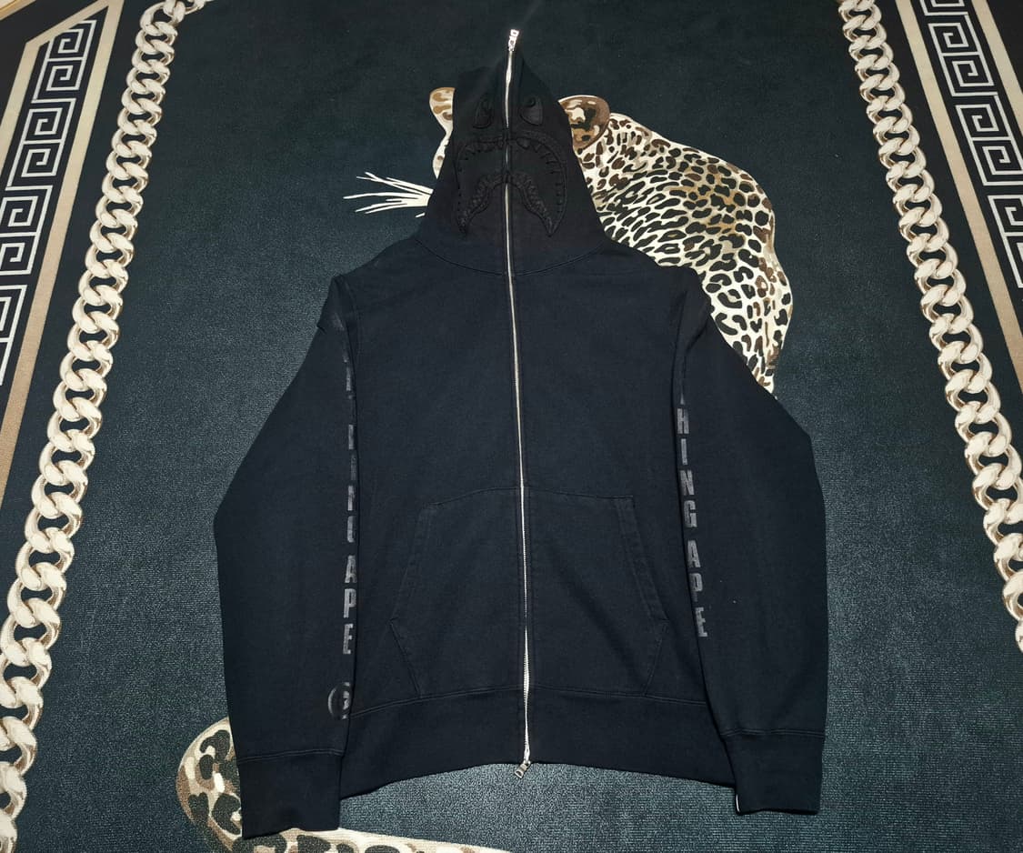 (희귀)베이프 BAPE 샤크 후드집업 올 블랙 XL 정품 상품이미지1