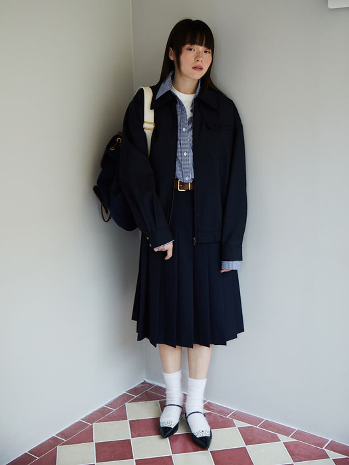 디애퍼처 빈티지 맥 플리티드 스커트 네이비 m 상품이미지1