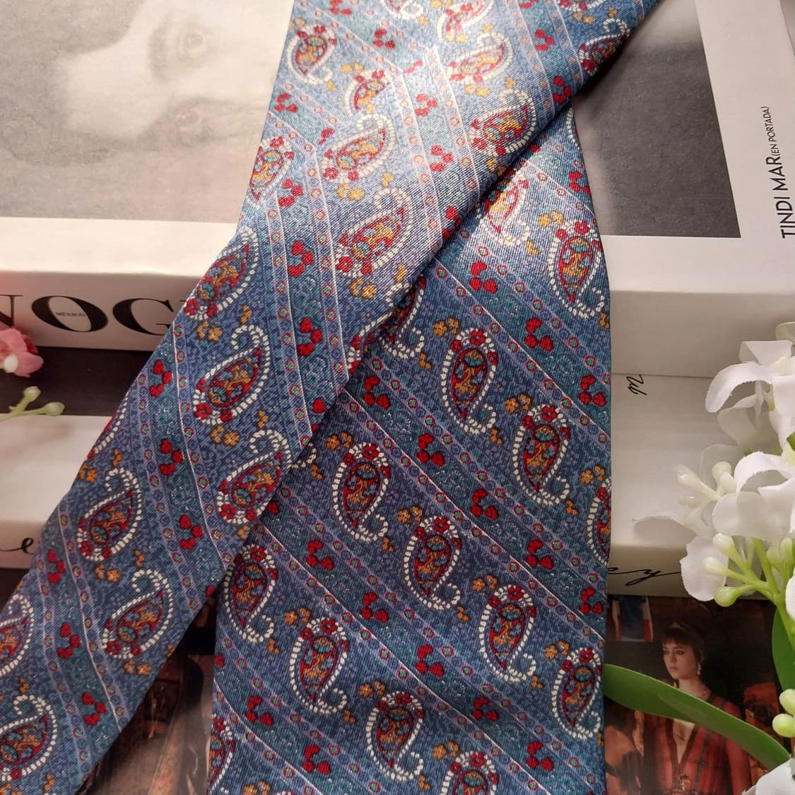 발망 실크 블루 페이즐리 패턴 넥타이 9.5cm A+등급 K1829
 상품이미지5