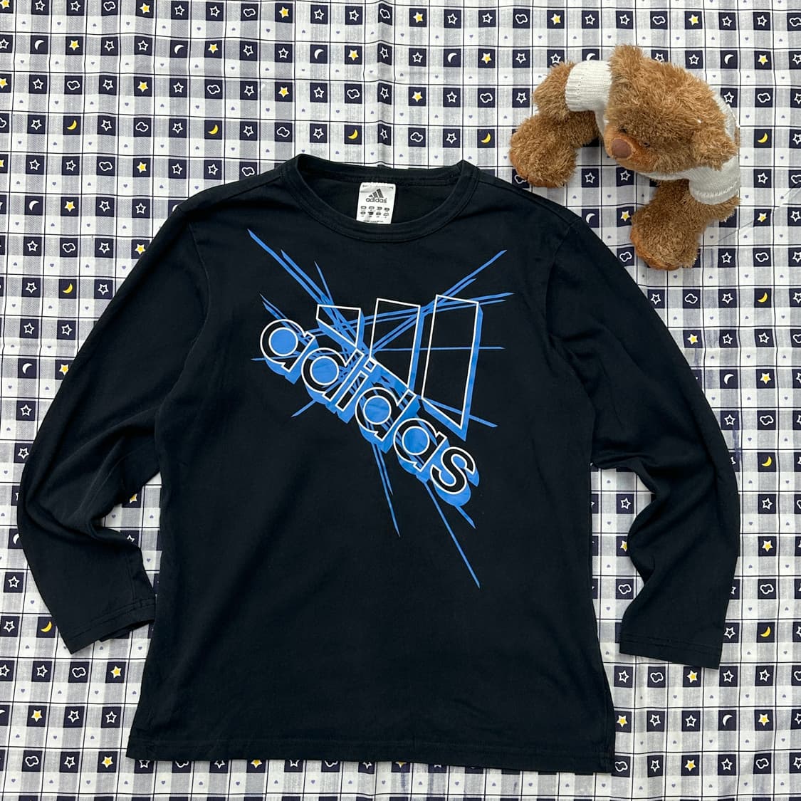 아디다스 Y2K 프린팅 7부 러닝 블랙 베이직 핏 티셔츠 상품이미지1