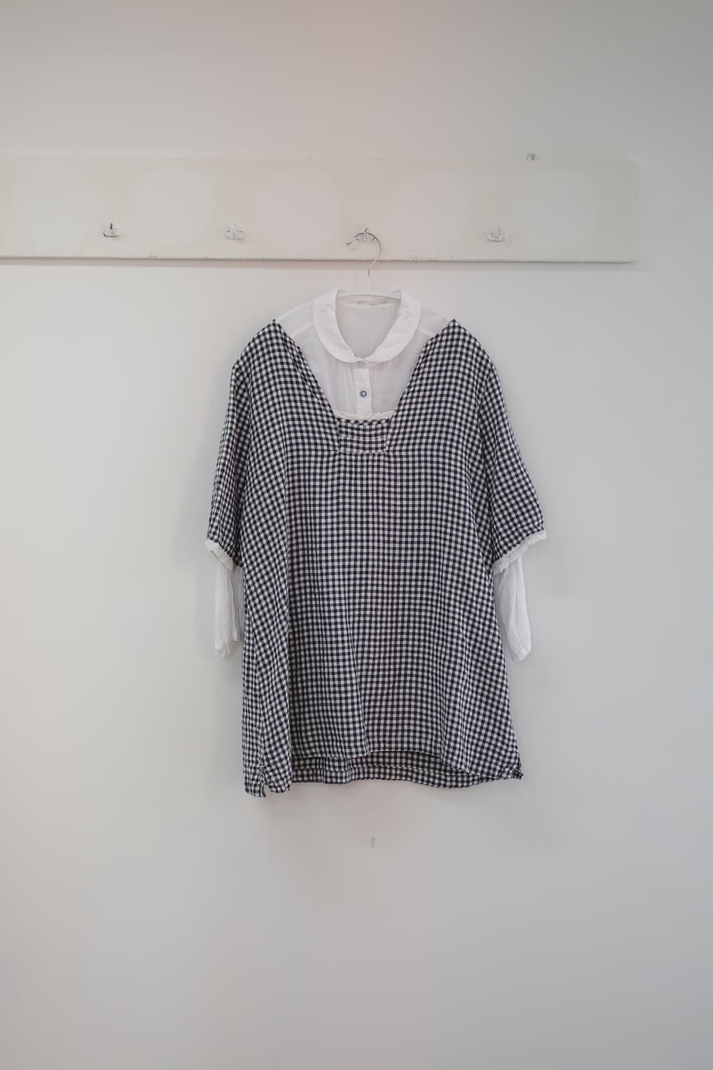  Check square neck blouse 상품이미지4