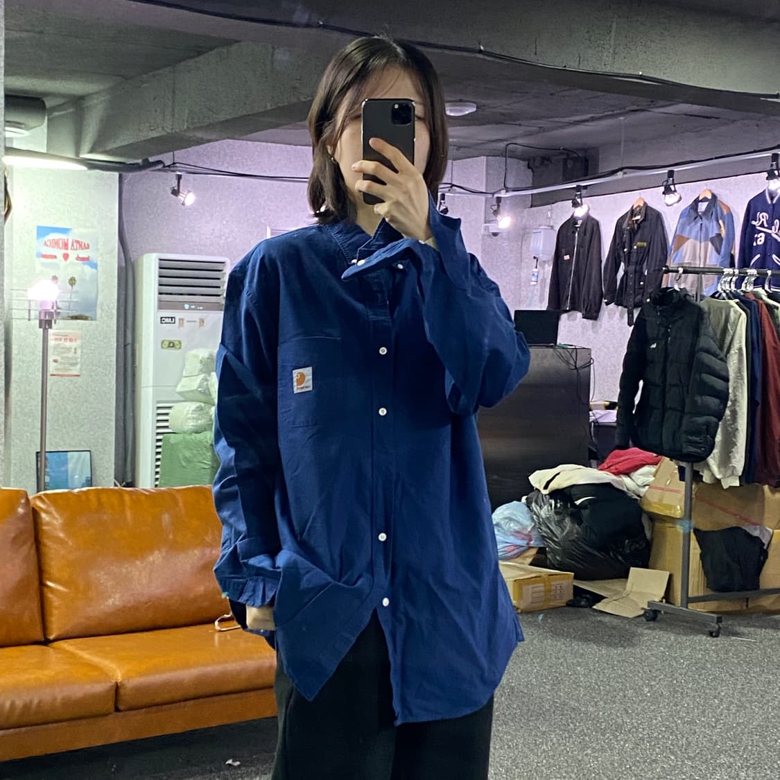 칼하트 패치로고 원포켓 네이비 셔츠 B3163 상품이미지1