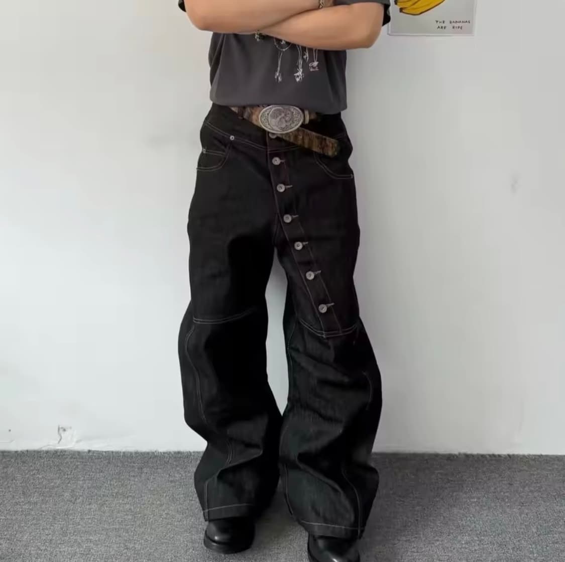 Side Button Wide Denim Pants 상품이미지1