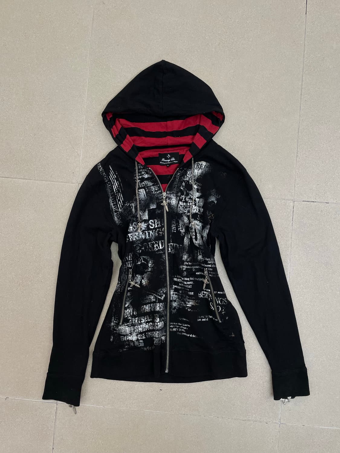 펑크 프린틴 크로스 체인 후드집업 상품이미지1