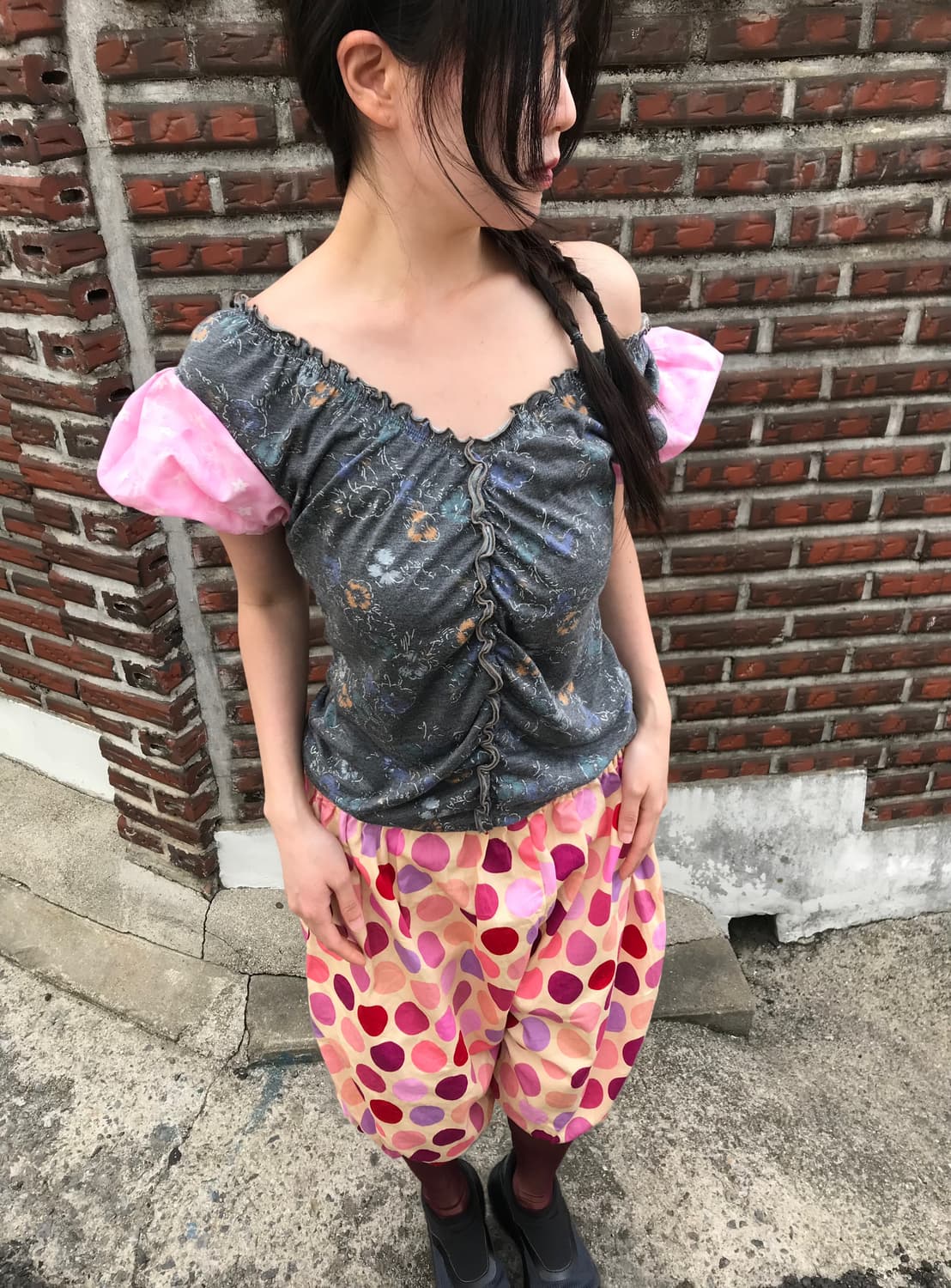 vintage pattern puff top 상품이미지8