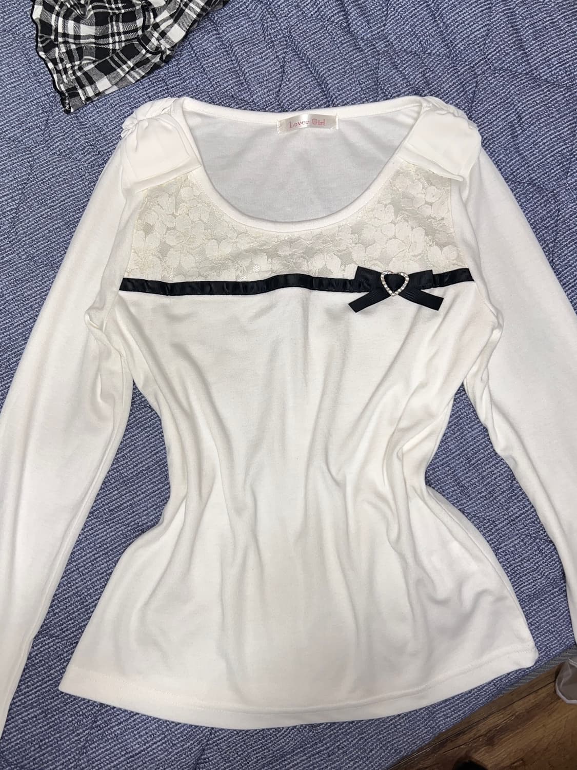 어깨리본 레이스 리본탑 갸루  상품이미지1