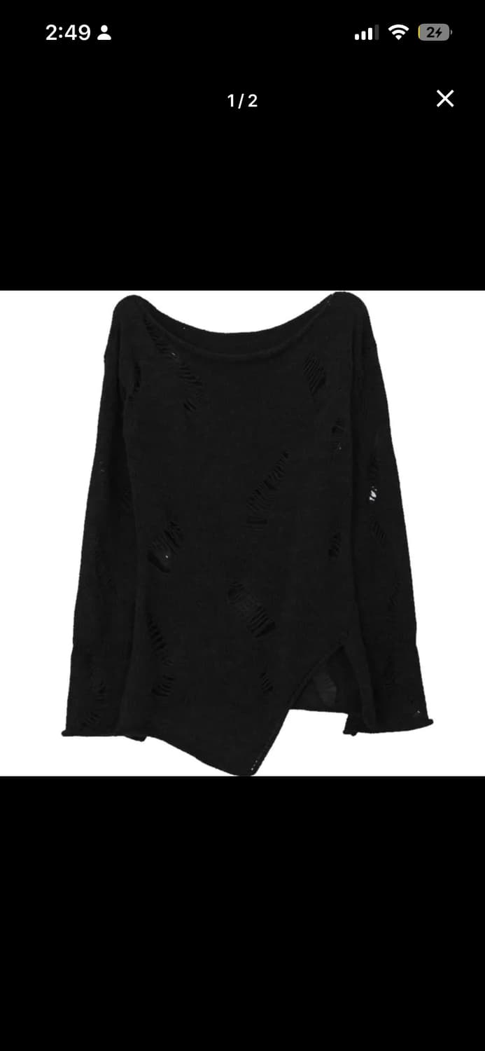 블랙 딱붙 고스펑크그런지 데미지 디테일 사선 니트 상품이미지3