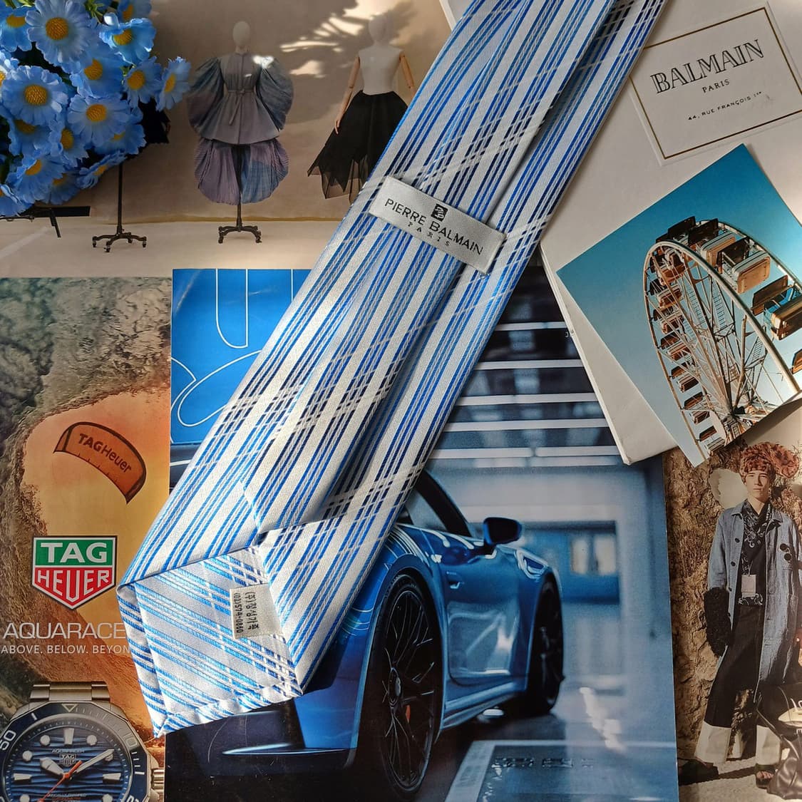 피에르 발망 실크 블루 스트라이프 넥타이 9.1cm A+등급 A19701 상품이미지2