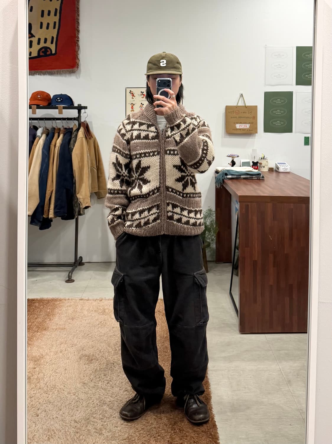 Vtg 빈티지 헤비울 코위찬 니트 집업 상품이미지2