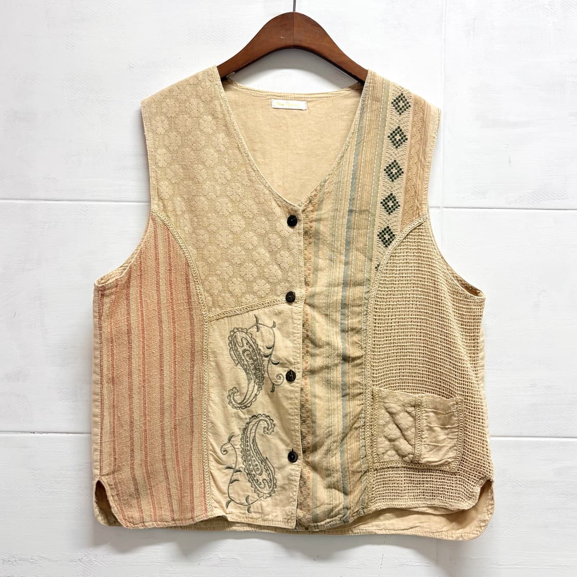 패턴 패치워크 에스닉 자수 빈티지 베스트 JPN 상품이미지1