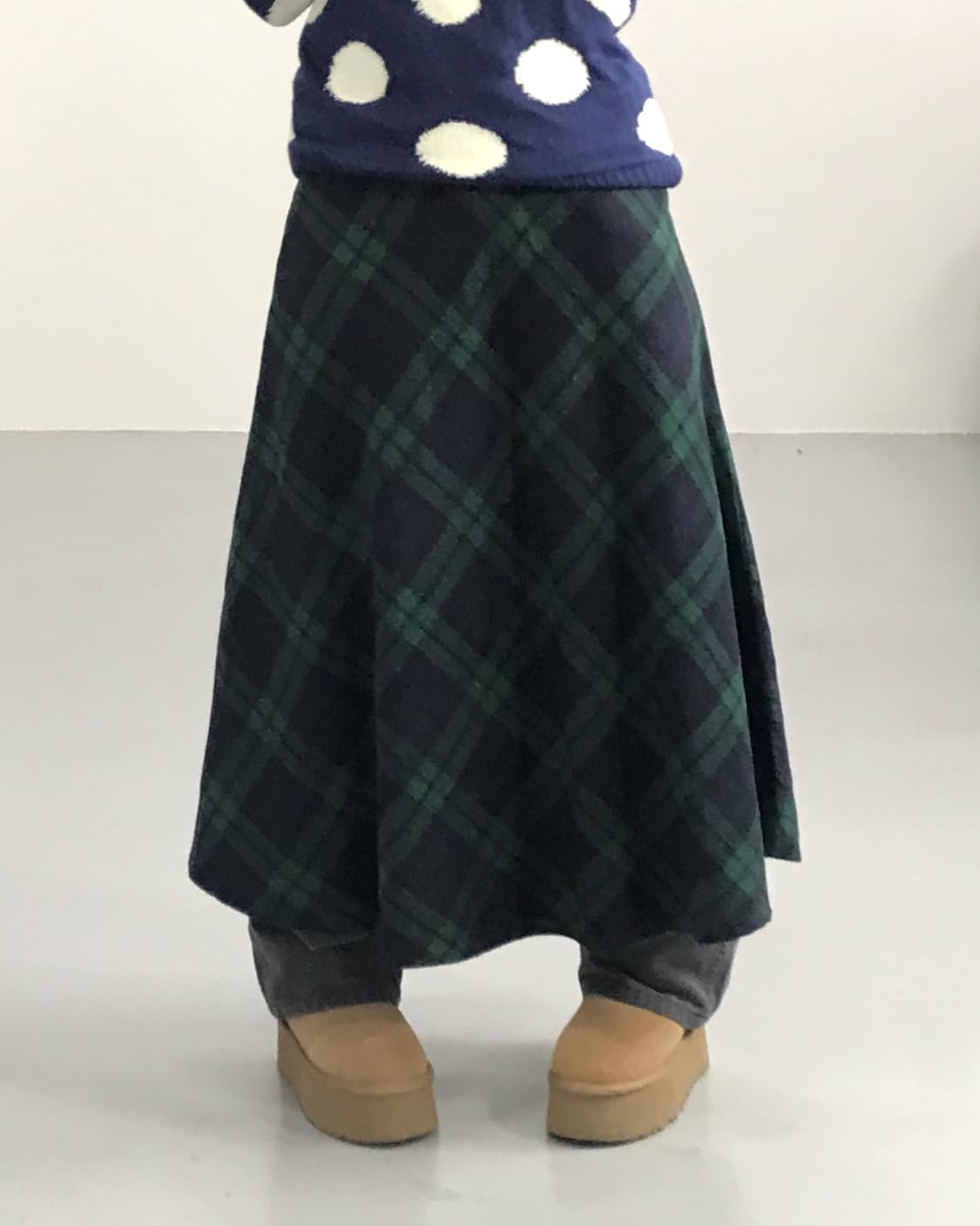 Jpn Green Checked Midi Skirts 상품이미지1