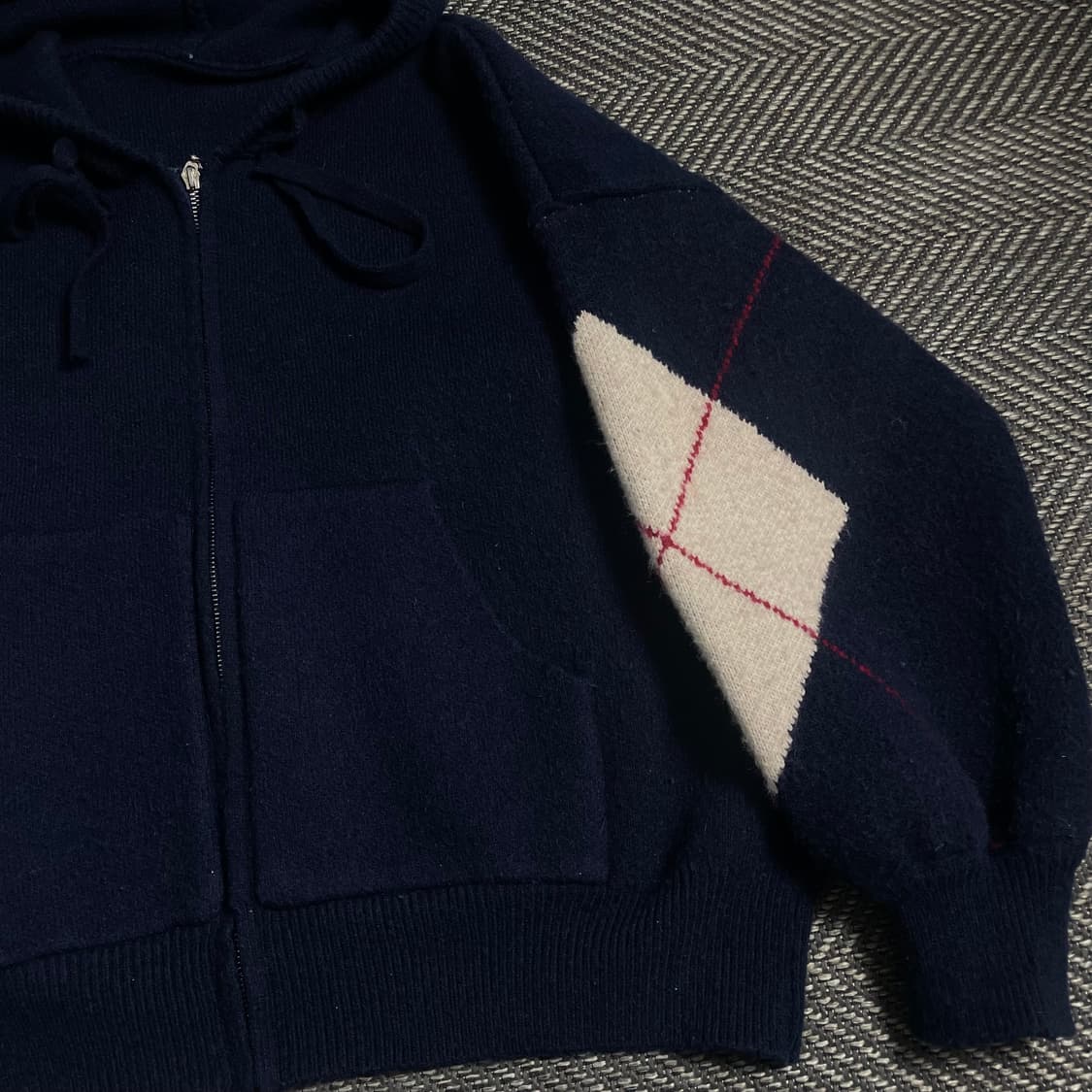 빈티지 오버핏 아가일 니트 후드집업y 4829 상품이미지3