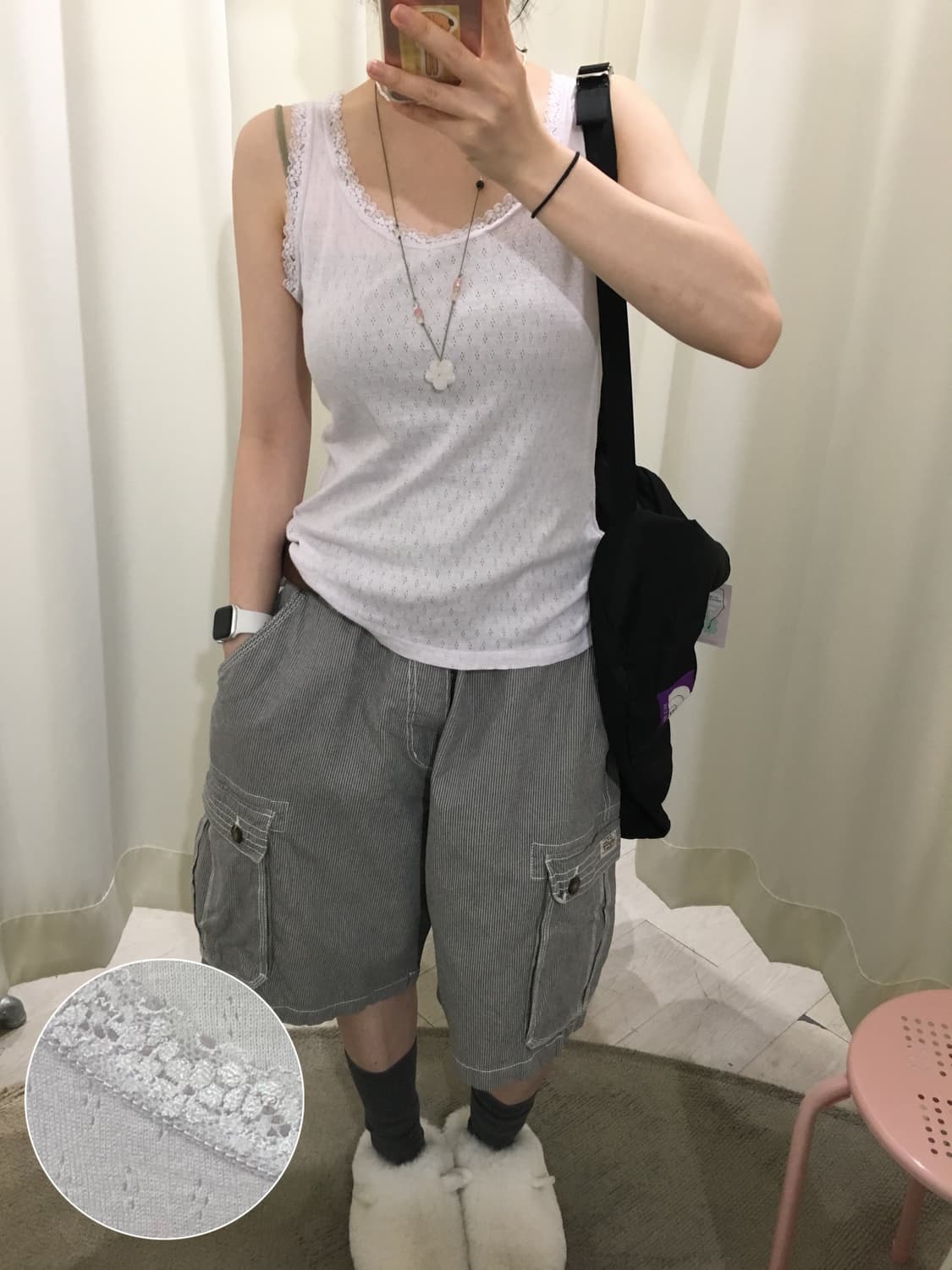 레이스 펀칭 슬리브리스 상품이미지1