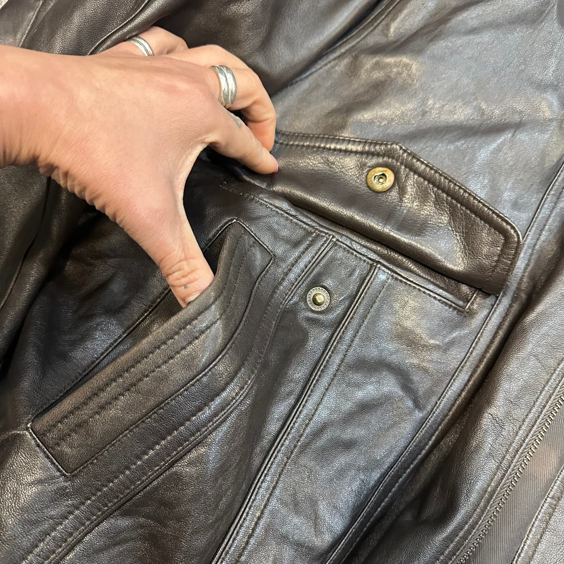 빈티지 블랙/브라운 양가죽 봄버 자켓105(내피) 상품이미지3
