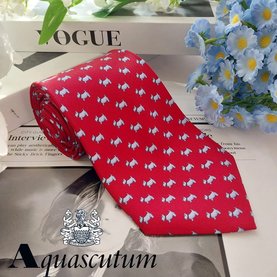 아쿠아스큐텀 실크 강아지 모티브 넥타이 9.1cm A+등급 K1976 상품이미지2