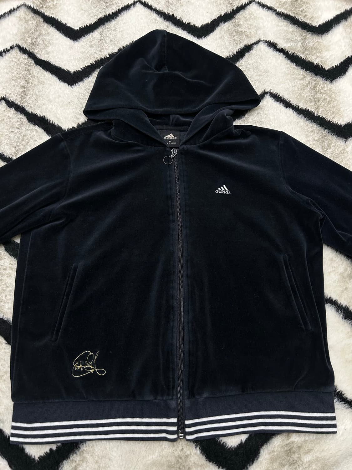 [M]아디다스 숏 벨루어 후드 져지/블랙 상품이미지3