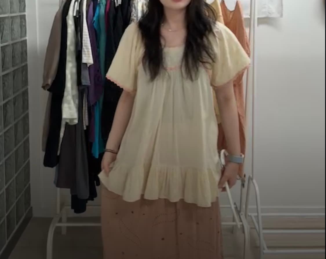 빈티지 핑크 스티치 크림 블라우스 상품이미지2